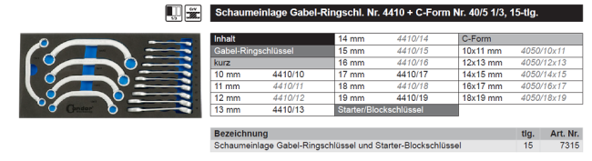 Condor Schaumeinlage Gabel-Ringschl. Nr. 4410 + C-Form 40/5 1/3, 15-tlg.